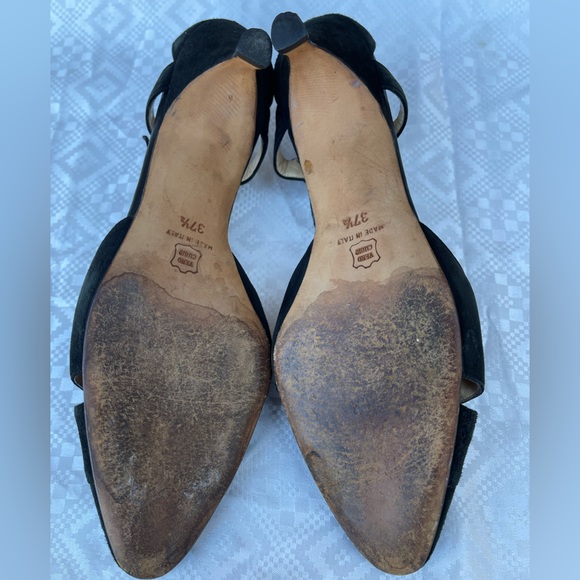 Manolo Blahnik Black Sued T-Bar Pump Size 37.5 - Picture 7 of 8